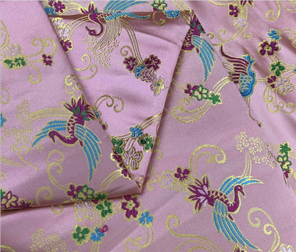 Floral Bird Jacquard Brocade Fabric: Red Silk Blend, 59" Wide