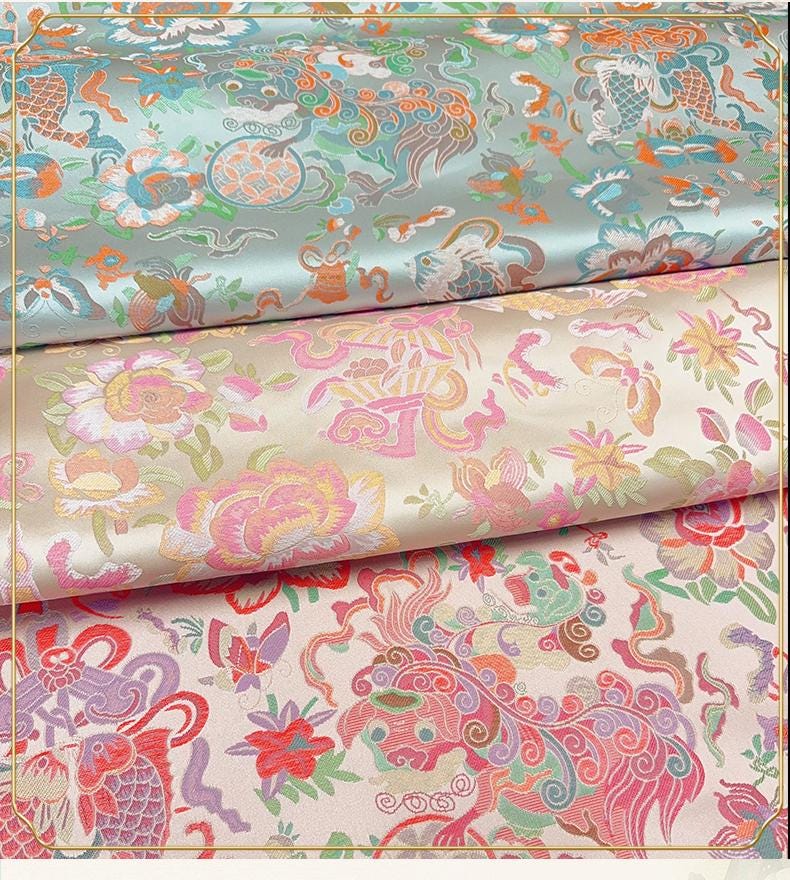 Aqua Blue Goldfish Brocade Fabric: 59" Wide Rayon Blend