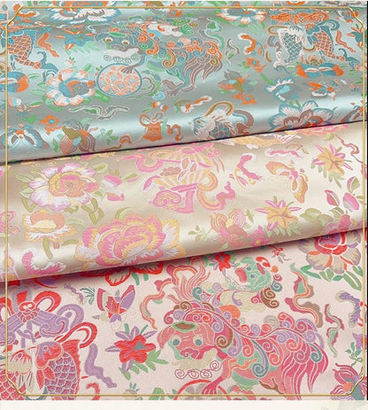 Aqua Blue Goldfish Brocade Fabric: 59" Wide Rayon Blend