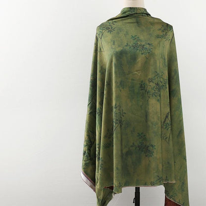 Green Floral Tea Silk Satin Fabric - 59" Wide