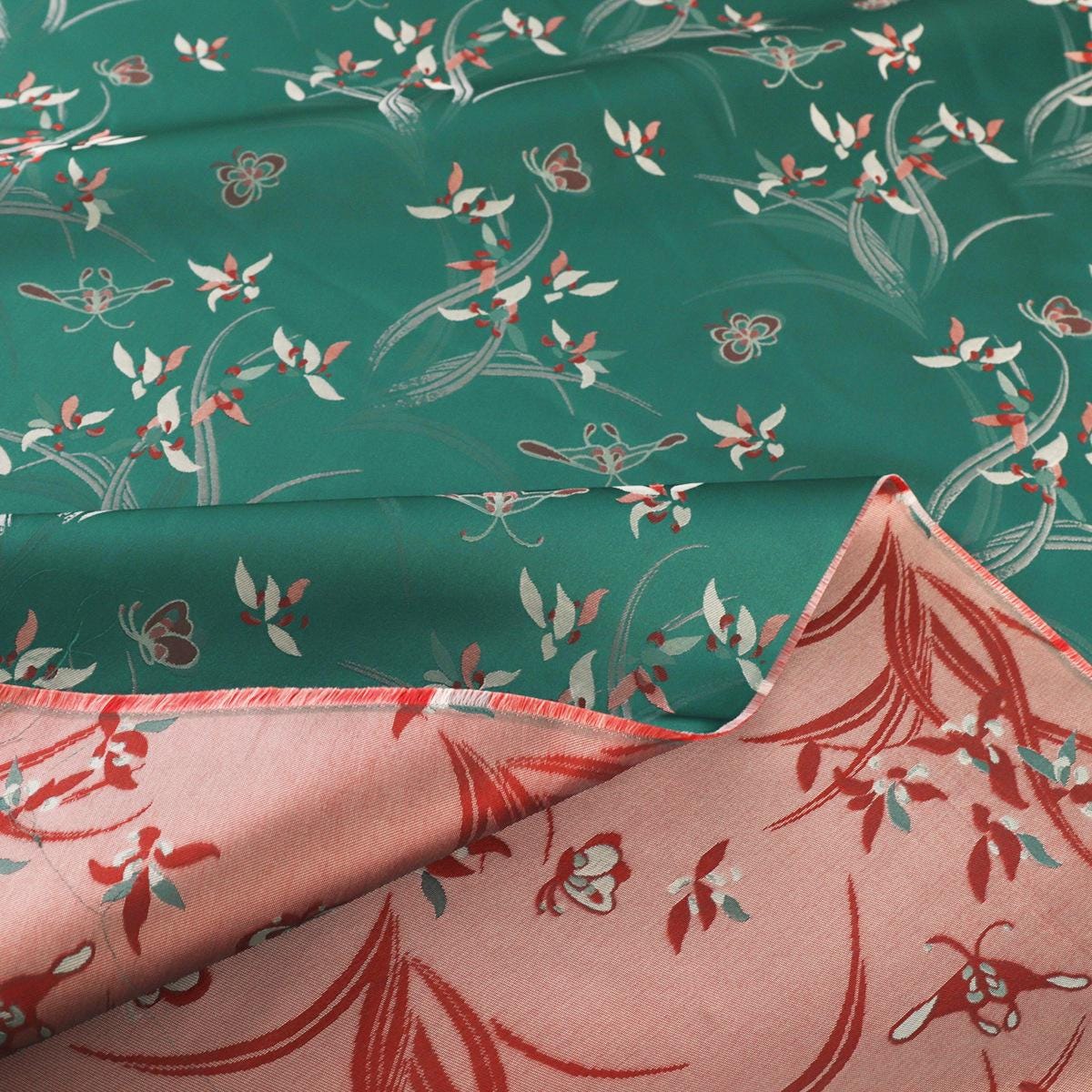 Orchid Butterfly Brocade Satin Fabric: 59" Wide Chinese Style