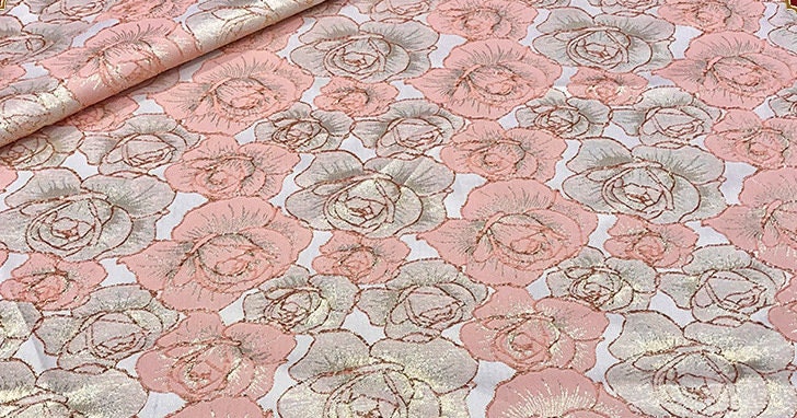 Rose Jacquard Brocade Fabric: 59"W Satin Damask, Antique Cheongsam Sewing