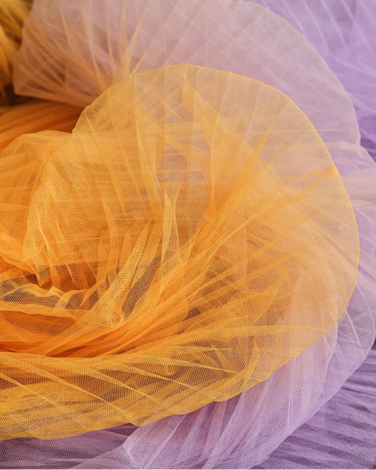 Pleated Gradient Organza Fabric, Stiff Texture, 55" Wide