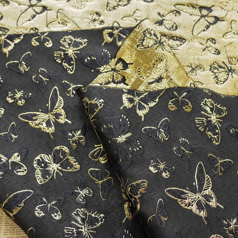 Gold Thread Butterfly Jacquard Fabric: 59" Wide, Upholstery & Drapery By Meter