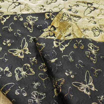 Gold Thread Butterfly Jacquard Fabric: 59" Wide, Upholstery & Drapery By Meter