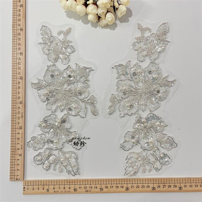 Embroidered Lace Trim: Light Ivory Bridal Wedding Veil Fabric, Sequins (By Yard)