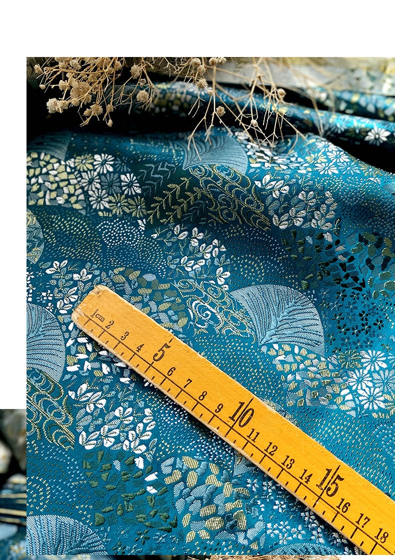 Tissu japonais Nishijin bleu sarcelle : Brocart de soie pour la couture