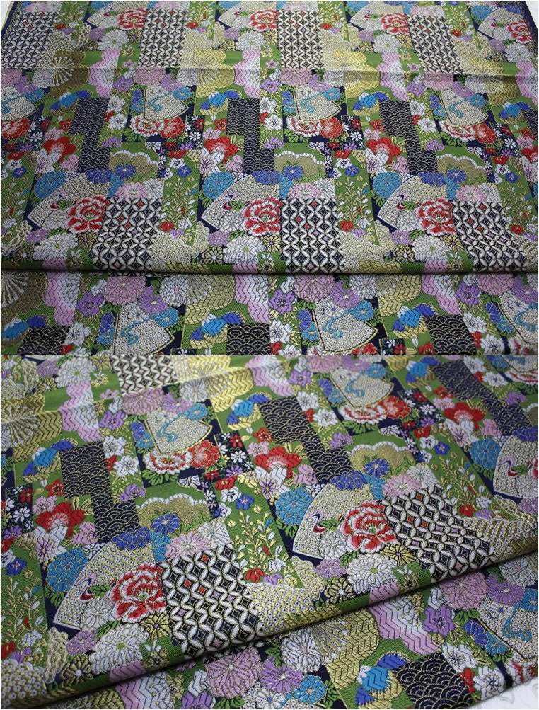 Nishijin Floral Jacquard Brocade Fabric: Japanese Silk Rayon Blend