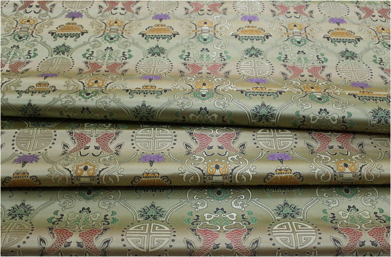 Pisces Double Fish Silk Brocade Fabric: 35"W Cheongsam Material