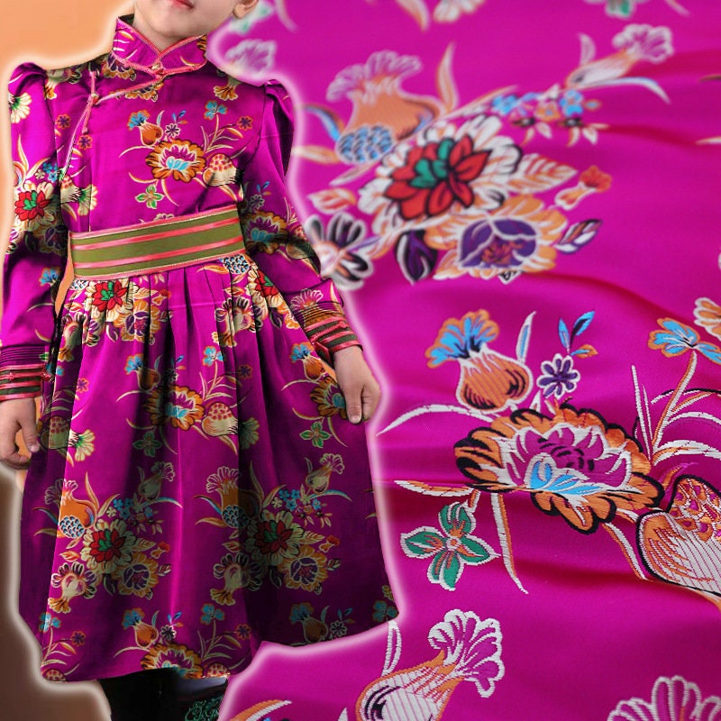 Floral Jacquard Brocade Fabric: Chinese Mongolian Gown Robe, 29.5" Wide