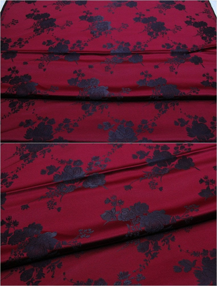 Tissu brocart jacquard à motifs floraux : mélange de soie et de rayonne de style chinois