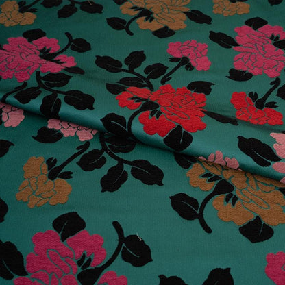 Floral Jacquard Velvet Satin Fabric: Japanese Wedding Drapery, 58"W