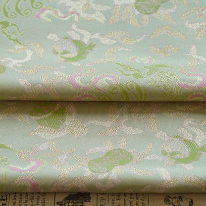 Bean Green Jacquard Fabric with Gold Thread: 55" Wide