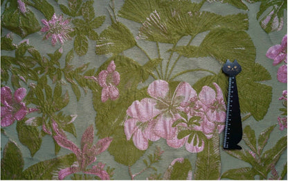 Gold Thread Floral Jacquard Fabric: Pea Green 3D Designer Fabric, 57" Wide