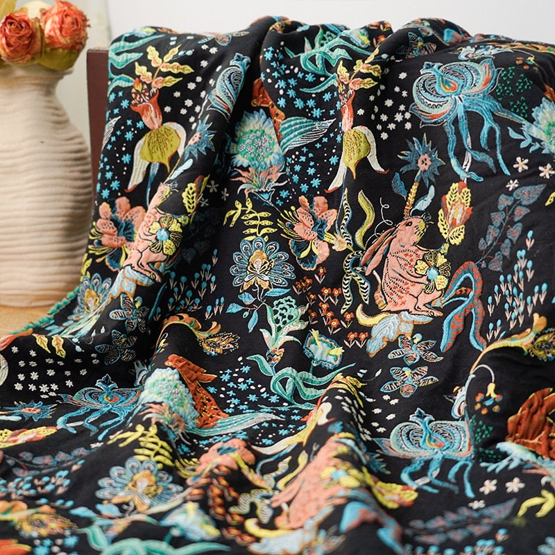 Gold Thread Jacquard Fabric: 3D Floral Upholstery, Quilting - 50"W
