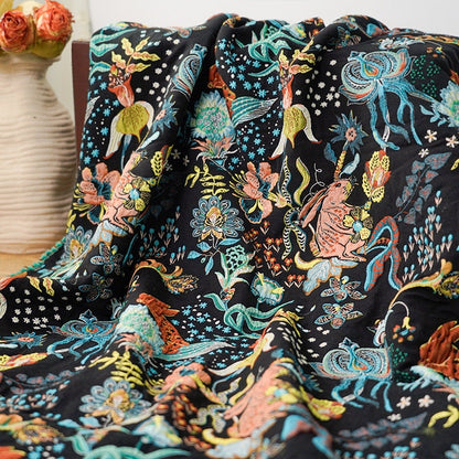 Gold Thread Jacquard Fabric: 3D Floral Upholstery, Quilting - 50"W