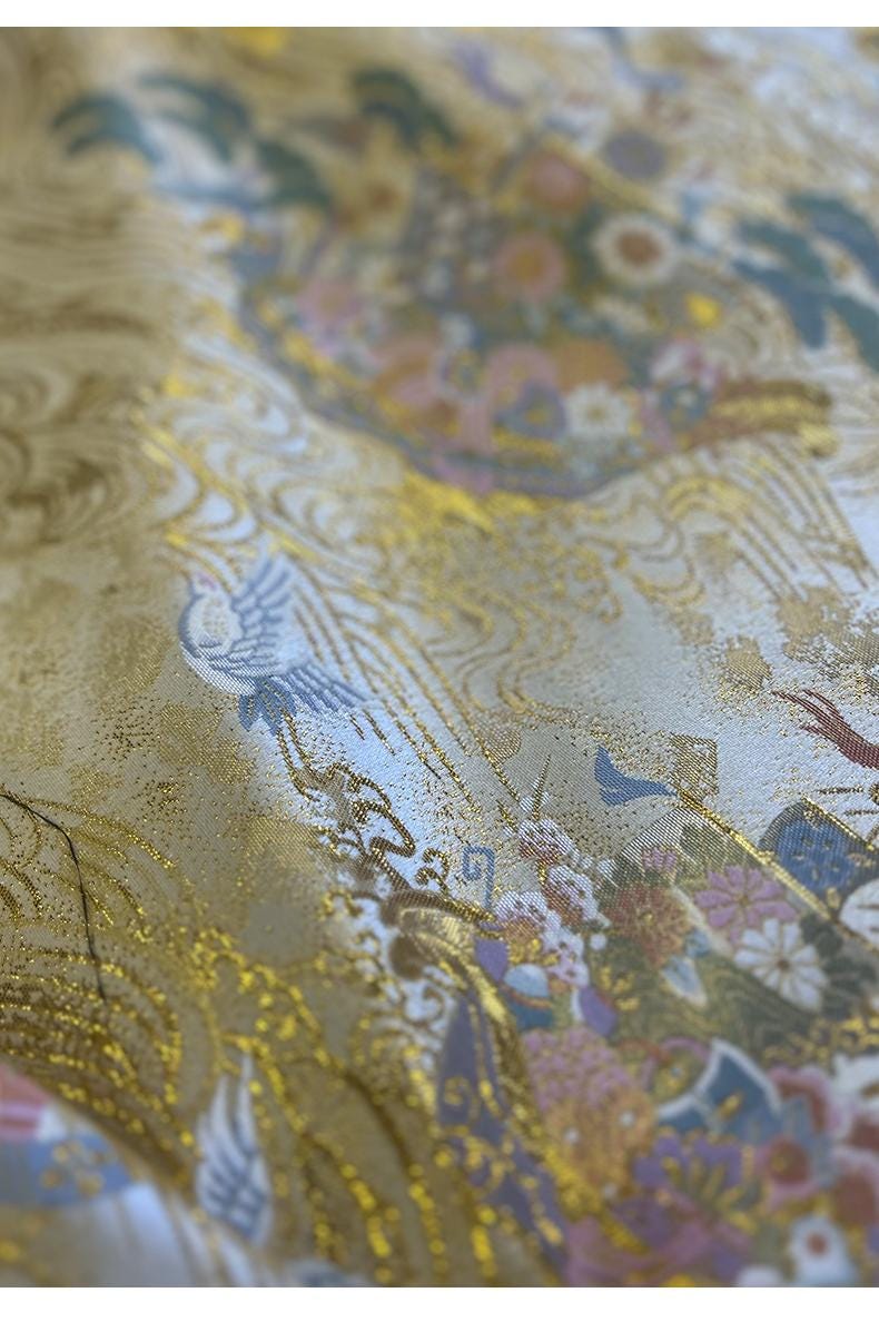 Kirin Nishijin Silk Brocade Fabric: Colorful Japanese Upholstery, Costume, Decor (58" Wide)