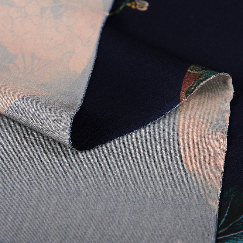 Floral Bird Print Satin Fabric: Gambiered Canton Gauze, 59"W