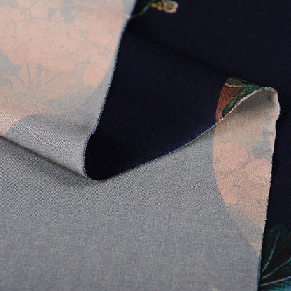 Floral Bird Print Satin Fabric: Gambiered Canton Gauze, 59"W