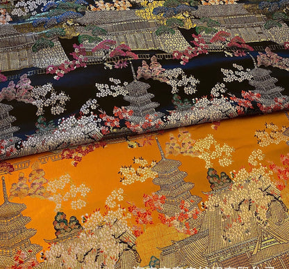 Tissu brocart Kinran japonais : Architecture ancienne, tissu à coudre à motifs floraux