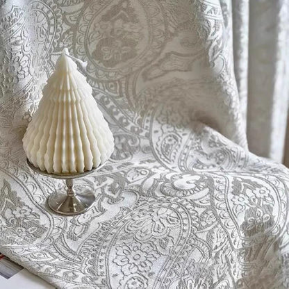 French Vintage Paisley Jacquard Curtain Fabric ��� Luxury Embossed Cream Drapery, 114��� Extra-Tall Height, Sold by the Meter, Co