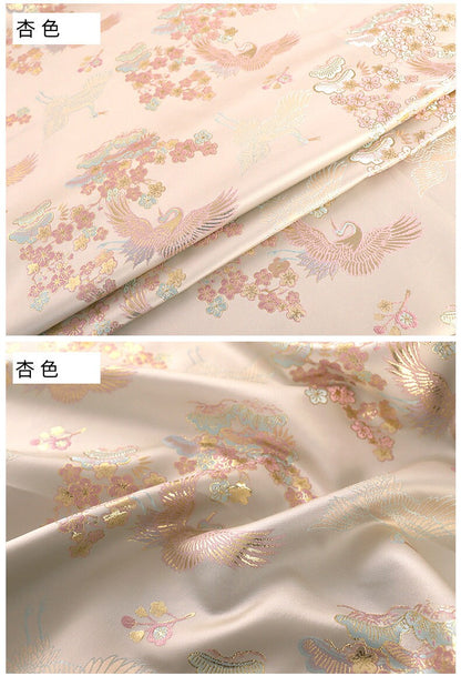 Gold Thread Jacquard Fabric: Floral Crane Design, 59" Wide