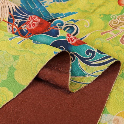 Phoenix Flower Tea Silk Fabric: Digital Print Upholstery, Costume, Drapery (59"W)