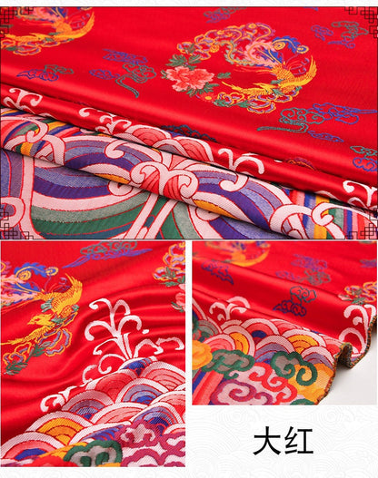 Silk Brocade Fabric: Phoenix Embroidery, Chinese Cheongsam, 27.5"x45"