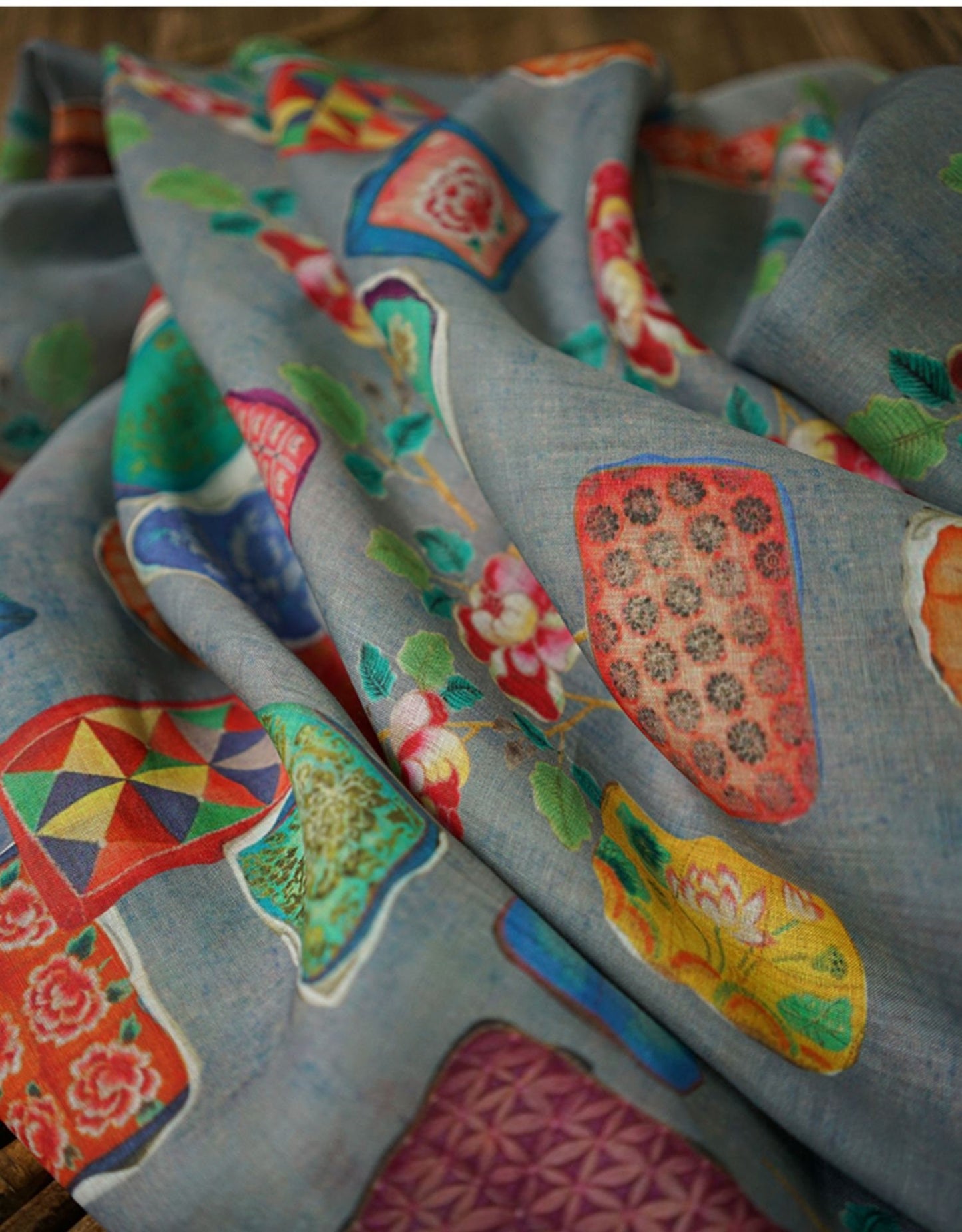 Vintage Style Ramie Fabric: Floral Art Print, 55" Wide - Poppylollipop