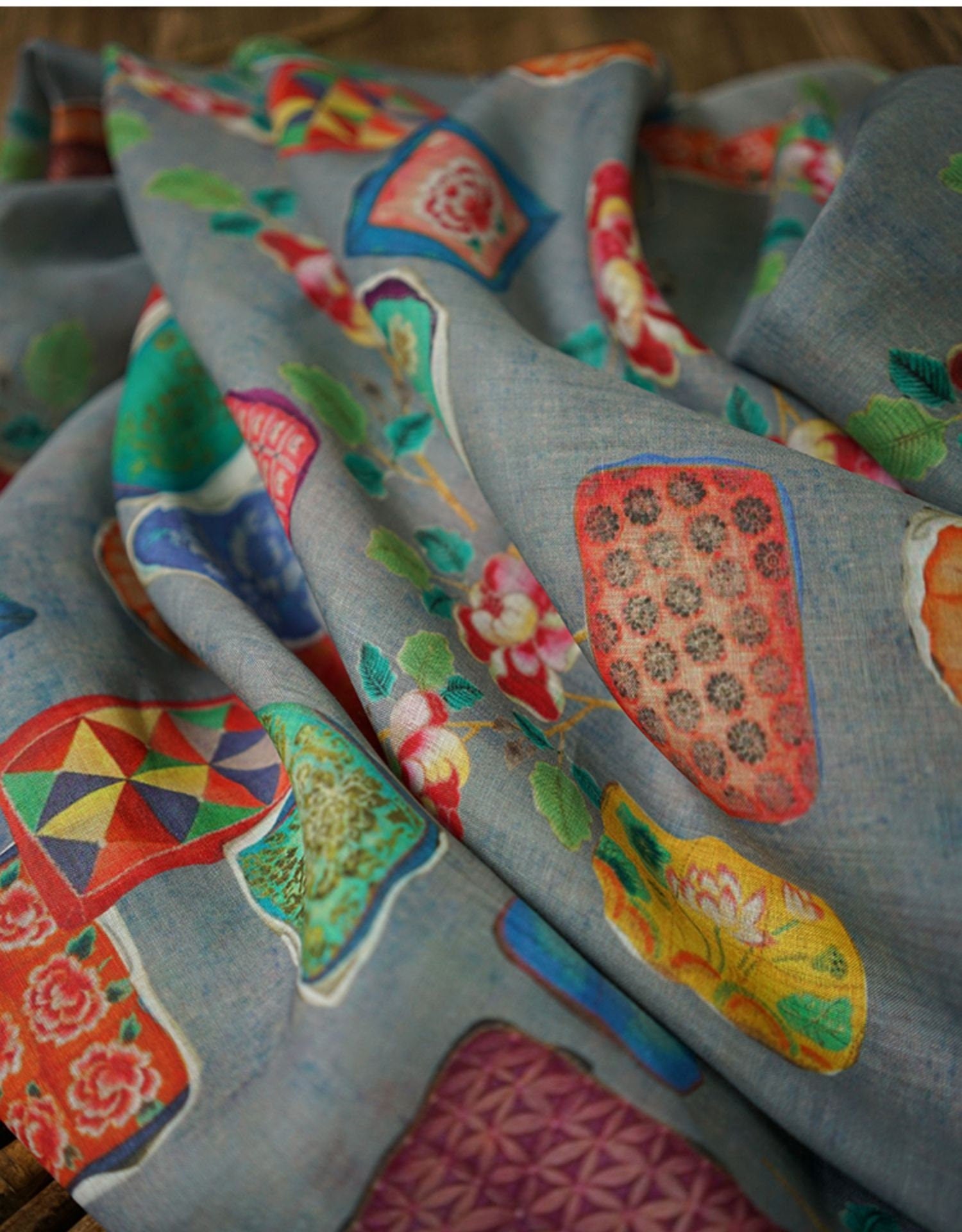 Vintage Style Ramie Fabric: Floral Art Print, 55" Wide - Poppylollipop