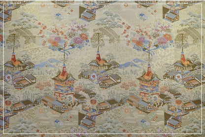 Gold Brocade Fabric ��� 'Pavilion Pagoda' Jacquard, Kimono Hanfu Materi" Wide)