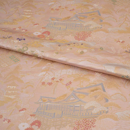 Nishijin Ori Brocade Fabric: 59"W Japanese Pavilion Pattern Satin