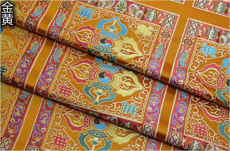 Tissu brocart tibétain vintage : textile bouddhiste, satin de soie (29 pouces de large)