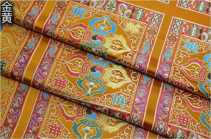 Tissu brocart tibétain vintage : textile bouddhiste, satin de soie (29 pouces de large)