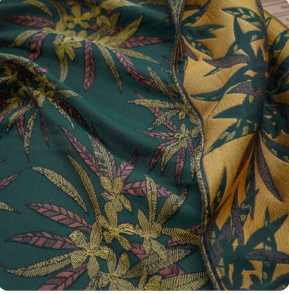 Tissu jacquard réversible vert foncé : revêtement d’ameublement tissé à motif floral en relief, 162,5 cm de large