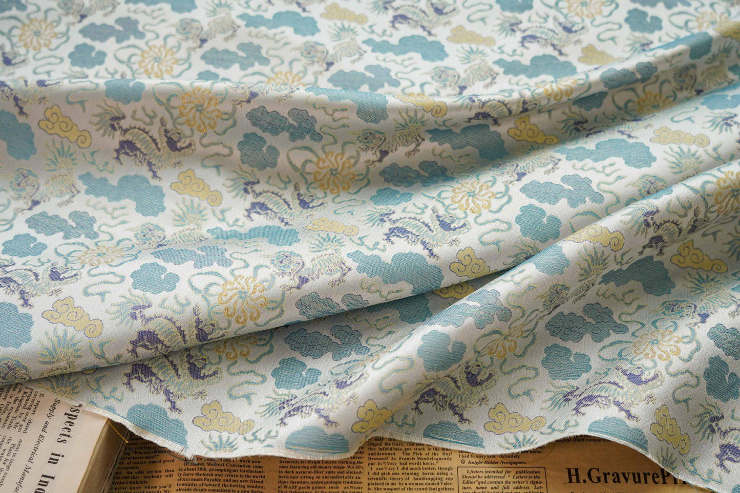 Kirin Song Brocade Fabric: 59"W Rayon Damask, Sewing Material