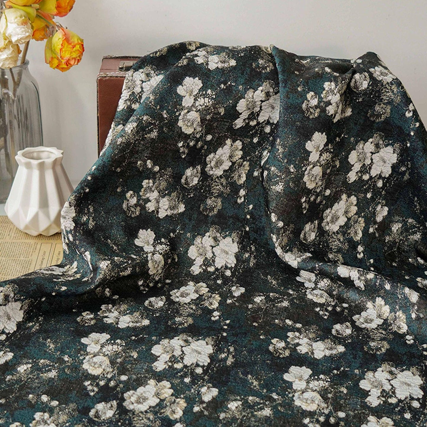 Reversible Jacquard Fabric: 3D Vintage Floral Embossed Upholstery, Costume, Sewing (55"W By 1 yard)