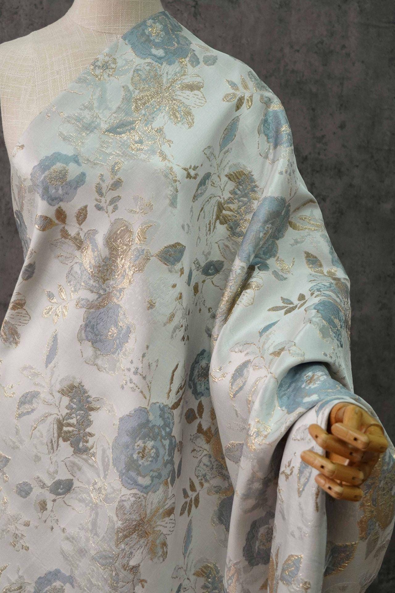 Gold Floral Jacquard Woven Fabric: Embossed Upholstery Sewing, 59" Wide
