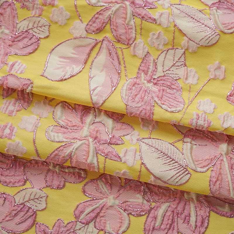 Gold Thread Floral Jacquard Fabric: 3D Upholstery, Costume, Decor - 54" Wide