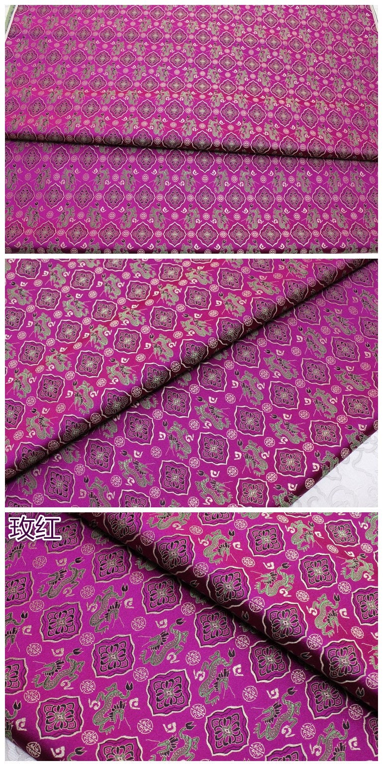 Flying Dragon Brocade Fabric: Chinese Emperor Robe Silk Blend (29.5"W)
