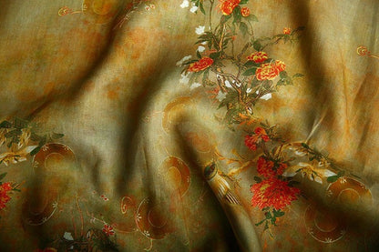 Tissu ramie peint à l'encre de Dunhuang : motif floral, 145 cm de large