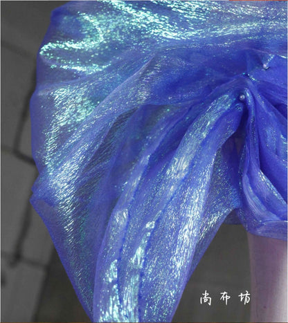 Tissu en maille plissée bleu vif, cosplay, mariage, voile, bricolage