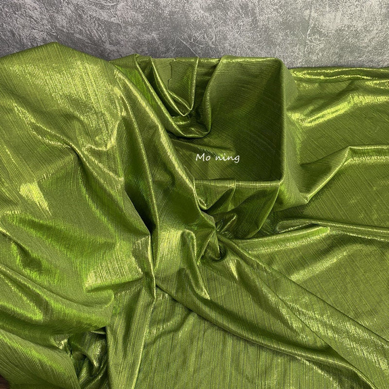 Apple Green Shiny Stretch Metal Fabric: 59" Wide, Stiff Texture