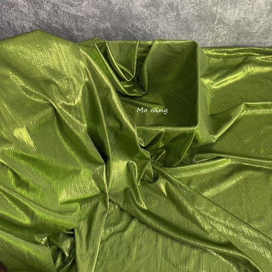 Apple Green Shiny Stretch Metal Fabric: 59" Wide, Stiff Texture