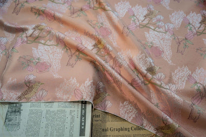 Orange Pink Bird Pattern Jacquard Woven Fabric: 60"W Upholstery