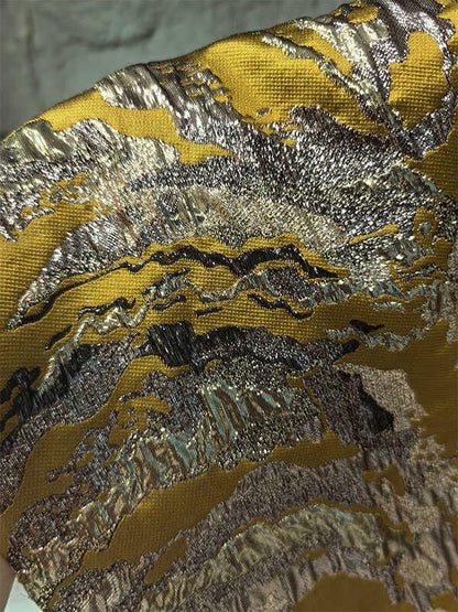 Gold Thread Jacquard Fabric: 3D Mountain Design, 59" Wide