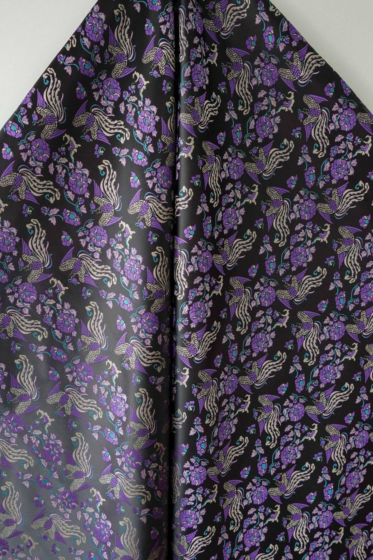 Tissu jacquard pivoine Phoenix Delight : style dynastie Song chinoise, 150 cm de large