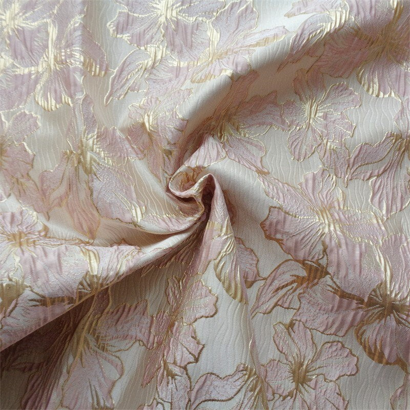 Gold Thread Floral Jacquard Fabric: 3D Embossed Woven Textile, 55"W