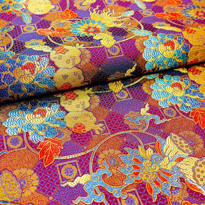 Pomegranate Silk Brocade Fabric: 45"W Chinese Rayon Fabric - By the Meter