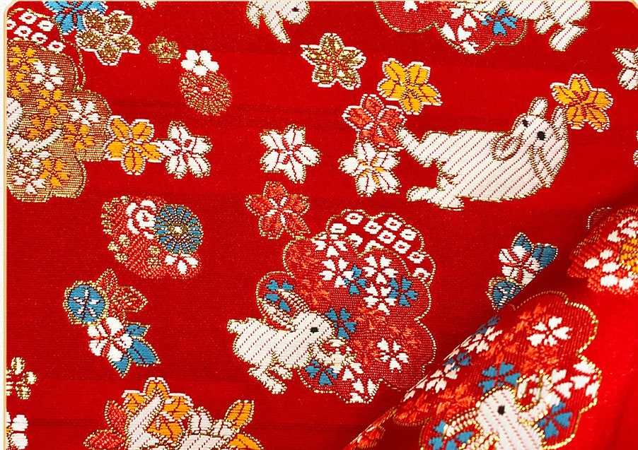 Sakura Rabbit Jacquard Brocade Fabric: 59" Wide Silk Rayon Blend